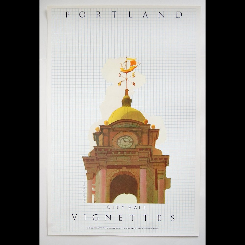Portland Vignettes series poster - City Hall tower